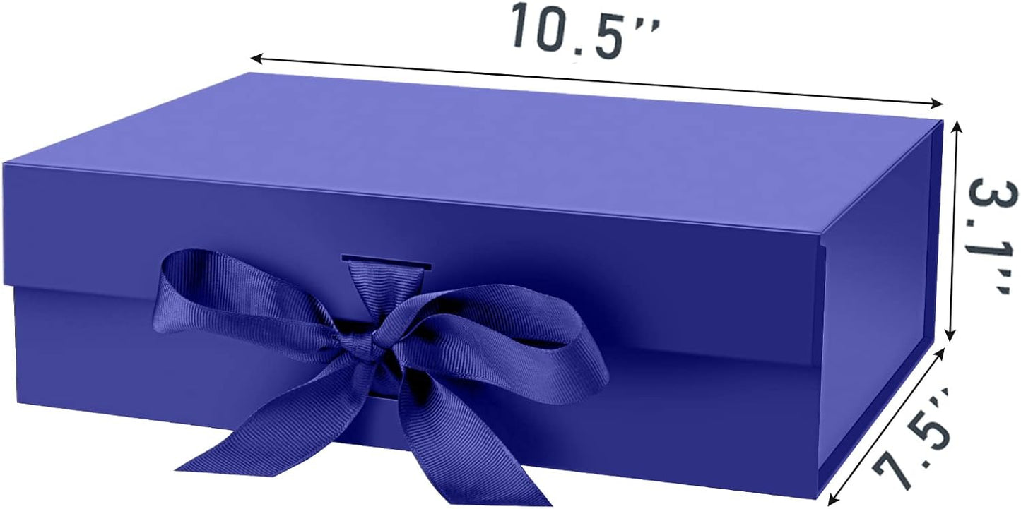 DaiJoob Gift Box with Lid for Presents 10.5x7.5x3.1 Inches with Ribbon and Magnetic Closure(1-Pack) (Black)