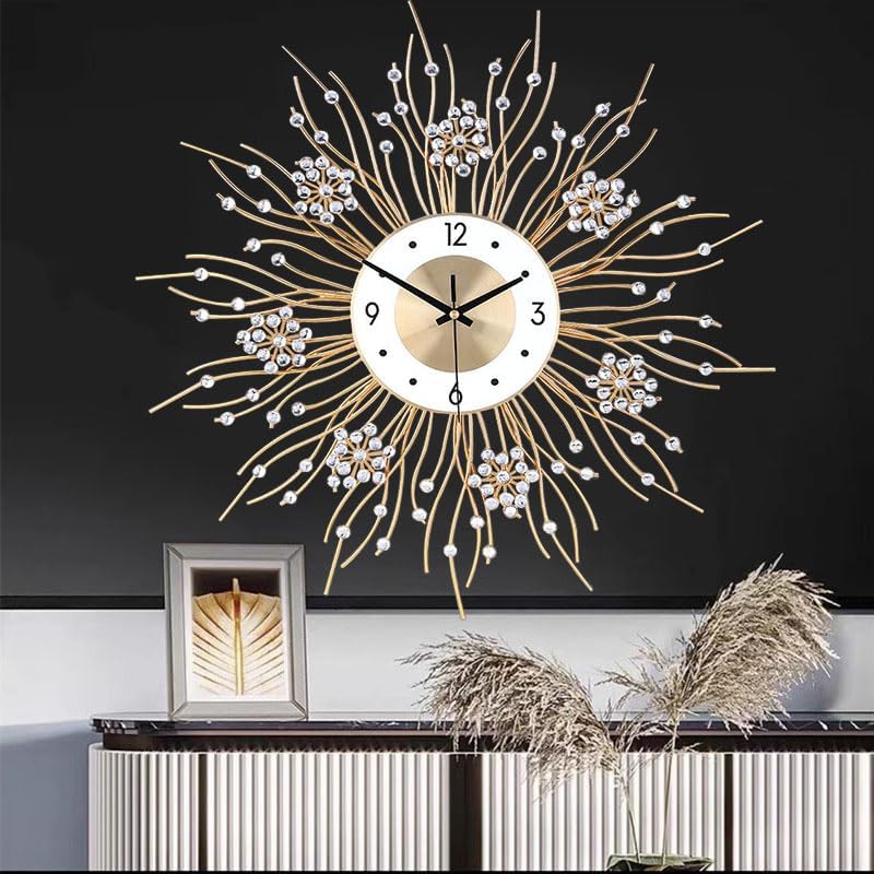 SIN&MI Large Wall Clocks, Silent Sunflower Shape Chic Decorative Wall Clock, Modern Non-Ticking Round Clock Dial Iron Metal Wall Clock for Living Room Decor Entrance Office Cafe 20 Inch