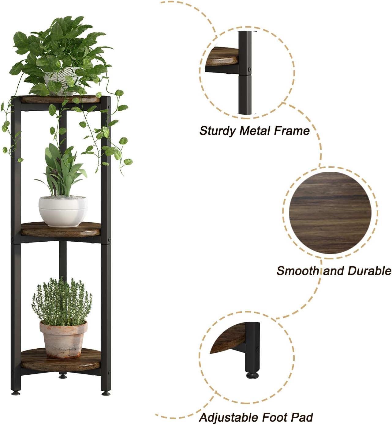 Plant Stand Indoor Corner Tall 2 Tier Metal Modern Flower Storage Plant Shelf Holder for Living Room Balcony Garden,Black (2 Tier-Black Round)