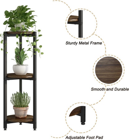 Plant Stand Indoor Corner Tall 2 Tier Metal Modern Flower Storage Plant Shelf Holder for Living Room Balcony Garden,Black (2 Tier-Black Round)