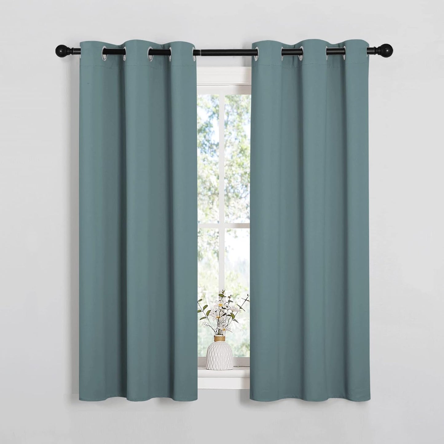 NICETOWN Halloween Pitch Black Solid Thermal Insulated Grommet Blackout Curtains/Drapes for Bedroom Window (2 Panels, 42 inches Wide by 63 inches Long, Black) - Colors C