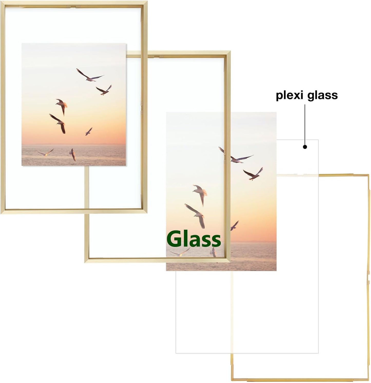 Frametory, Floating Picture Frame 12x16 - Black Aluminum Metal Photo Frame - Real Glass of Front - for Wall Mount Display