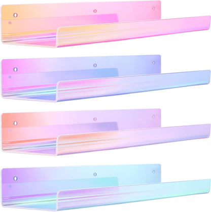 upsimples Acrylic Shelves for Bathroom Storage, 15" Floating Shelves Wall Organizer for Perfume, Make up, Skincare, Kids Bookshelf for Bedroom, Nursery, Living Room Decor, Clear, 4 Pack