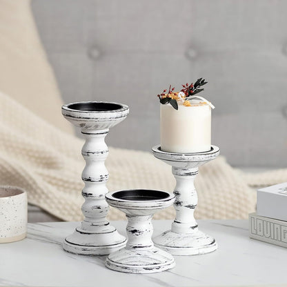 Candeldo Wood Candle Holders for Pillar: Rustic Candles Holder Set of 3 Tall Table Centerpiece Shabby Chic Decor Wooden White Farmhouse Decorations for Fireplace Mantle