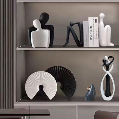 Couple Statue for Home Decor,Hugging Couple Figurines,Valentines Decor,Modern Romantic Sculptures for Living Room Bedroom Office(White+Black)