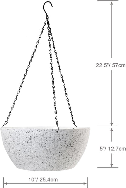 WSMKSZ 10 inch Hanging Planters for Outdoor Indoor Plants with Drainage Holes and Chain, 2 Pack Round Hanging Flower Pots for Garden Home Porch Decor, Black