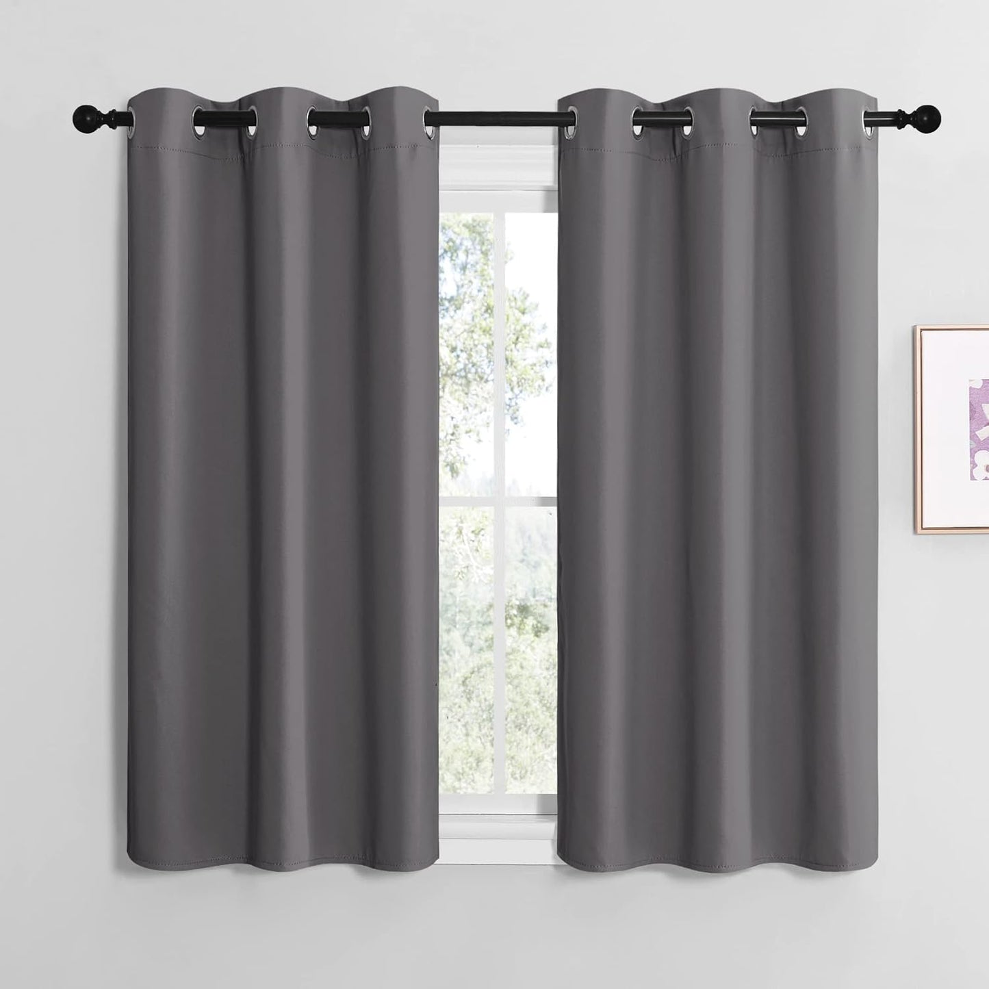 NICETOWN Halloween Pitch Black Solid Thermal Insulated Grommet Blackout Curtains/Drapes for Bedroom Window (2 Panels, 42 inches Wide by 63 inches Long, Black) - Colors E
