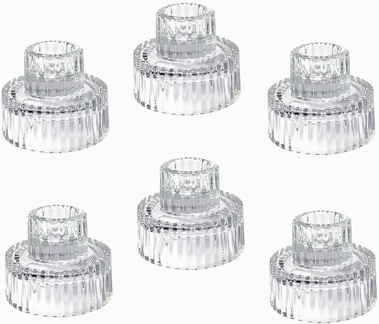 Hosley Set of 24 Glass Taper Candle Holders – Clear Candlestick Holder Set for Weddings, Table Centerpieces, Dinner & Home Décor (2.5” H)