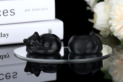 YATOJUZI 2" Cat Decors Statue Opal Moonstones Crystals Opalite Sleeping Cats Gemstone Hand-Carved Cute Animal Figurines Home Office Desk Decor Stocking Stuffers Cat Themed Ornaments Gifts for Women
