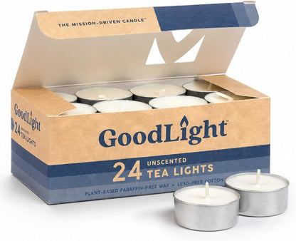 GoodLight Unscented Vegan and Paraffin-Free Tea Light Candles (24 Candles)