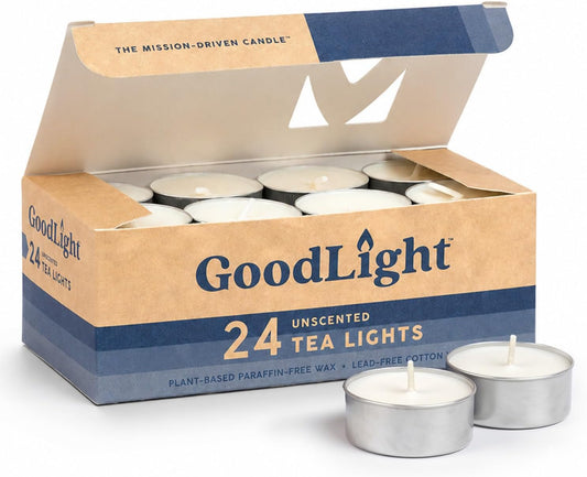 GoodLight Unscented Vegan and Paraffin-Free Tea Light Candles (24 Candles)