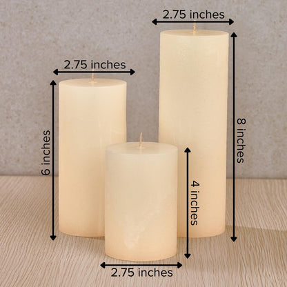 Simply Soson 3x6 inch Ivory Pillar Candles Set of 3, Rustic Texture, Unscented Ivory Candles, Dripless Candles, 3 inch Pillar Candles Ideal as Wedding, Parties, Spas, Dinner, Home Decoration, Church