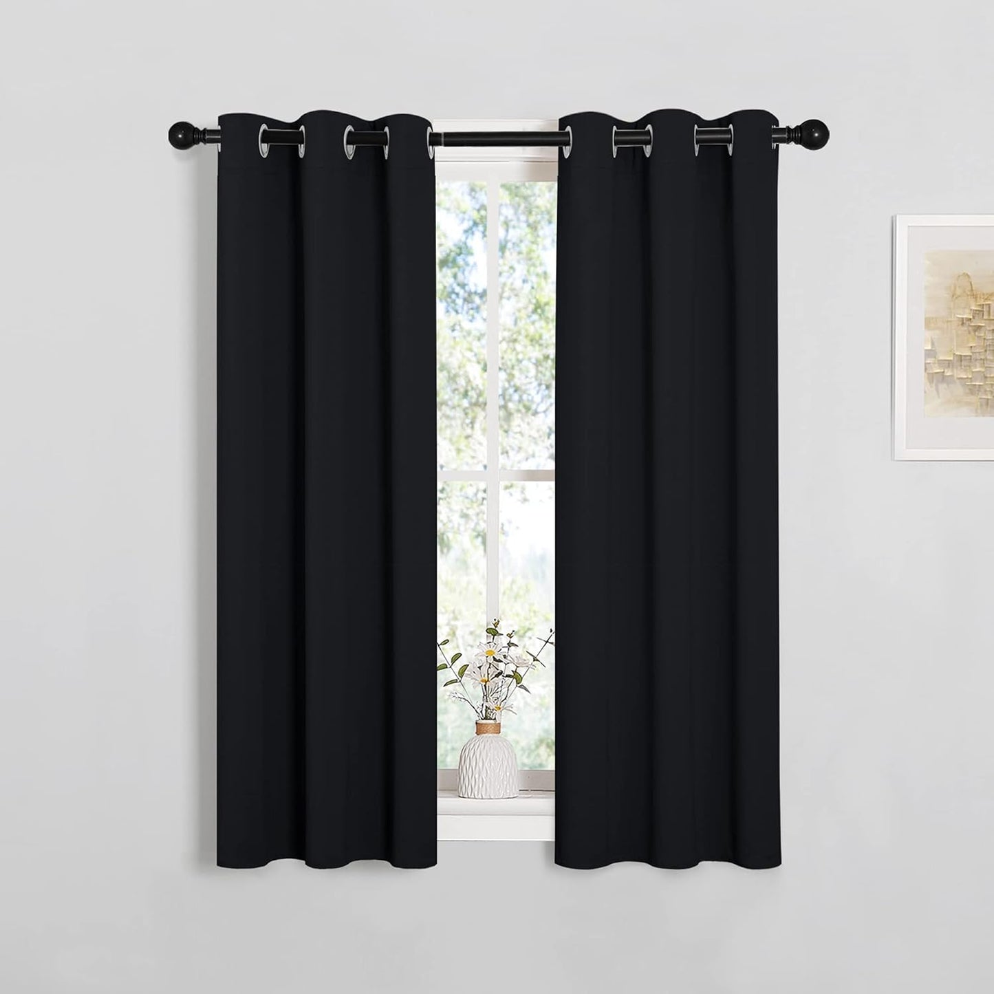 NICETOWN Halloween Pitch Black Solid Thermal Insulated Grommet Blackout Curtains/Drapes for Bedroom Window (2 Panels, 42 inches Wide by 63 inches Long, Black) - Colors E