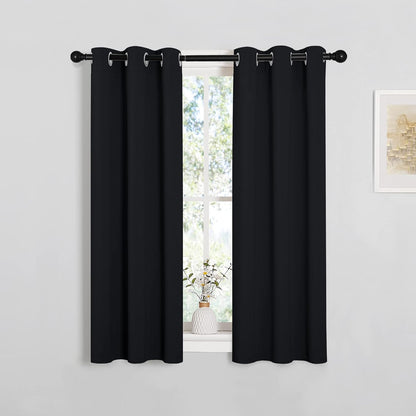 NICETOWN Halloween Pitch Black Solid Thermal Insulated Grommet Blackout Curtains/Drapes for Bedroom Window (2 Panels, 42 inches Wide by 63 inches Long, Black) - Colors E
