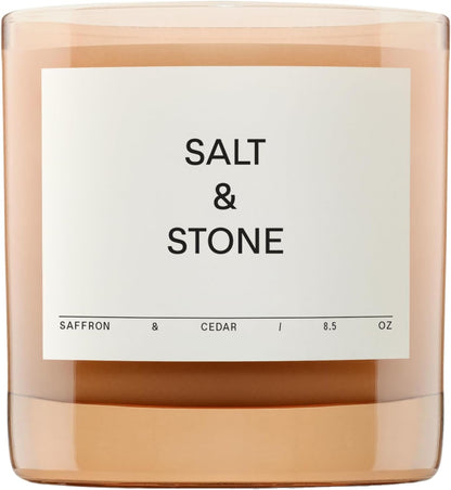 Salt & Stone Scented Candle for Women & Men | Coconut & Soy Blend Wax | Hand-Poured, Aromatic & Fragrant | 100% Cotton Wick | Long-Lasting 50 Hour Burn Time | Santal & Vetiver 8.5 oz