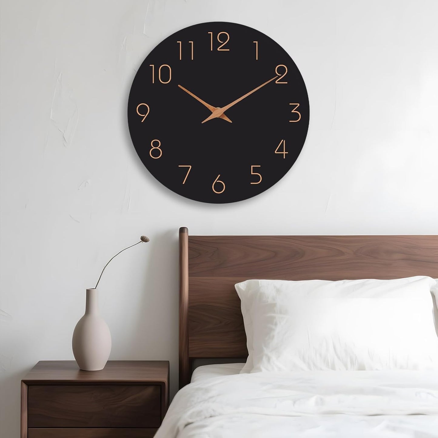 Mosewa Wall Clock 8 Inch Black Battery Operated Silent Non Ticking Simple Minimalist Rose Gold Numbers Decorative for Bedroom Living Room Kitchen Home Bathroom Office