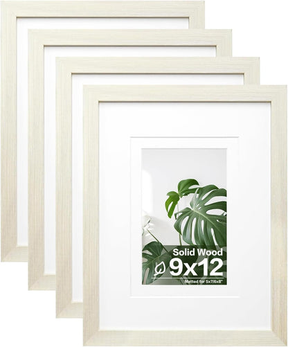 Egofine 8x10 Picture Frames Set of 4, Made of Solid Wood Covered by Plexiglass 4x6 and 5x7 with Mat or 8x10 without Mat, for Table Top Display and Wall Mounting Photo Frame Black