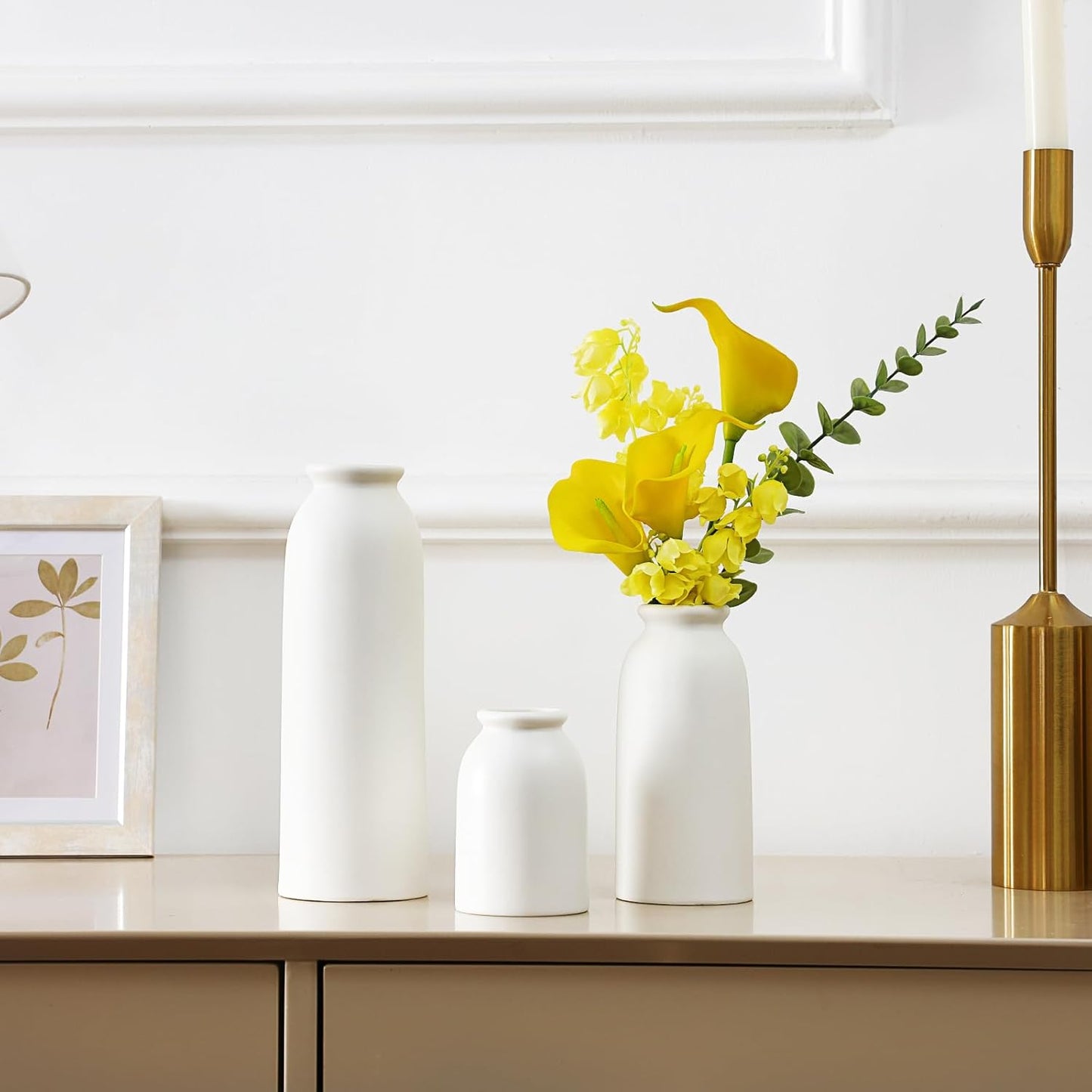 Modern Ceramic Vase Set of 5, Vases Home Decor Rustic Farmhouse Decorative Vase Pottery Vases for Bouquet Pampas Grass Dried Fresh Flowers, Table Living Room Kitchen Bedroom