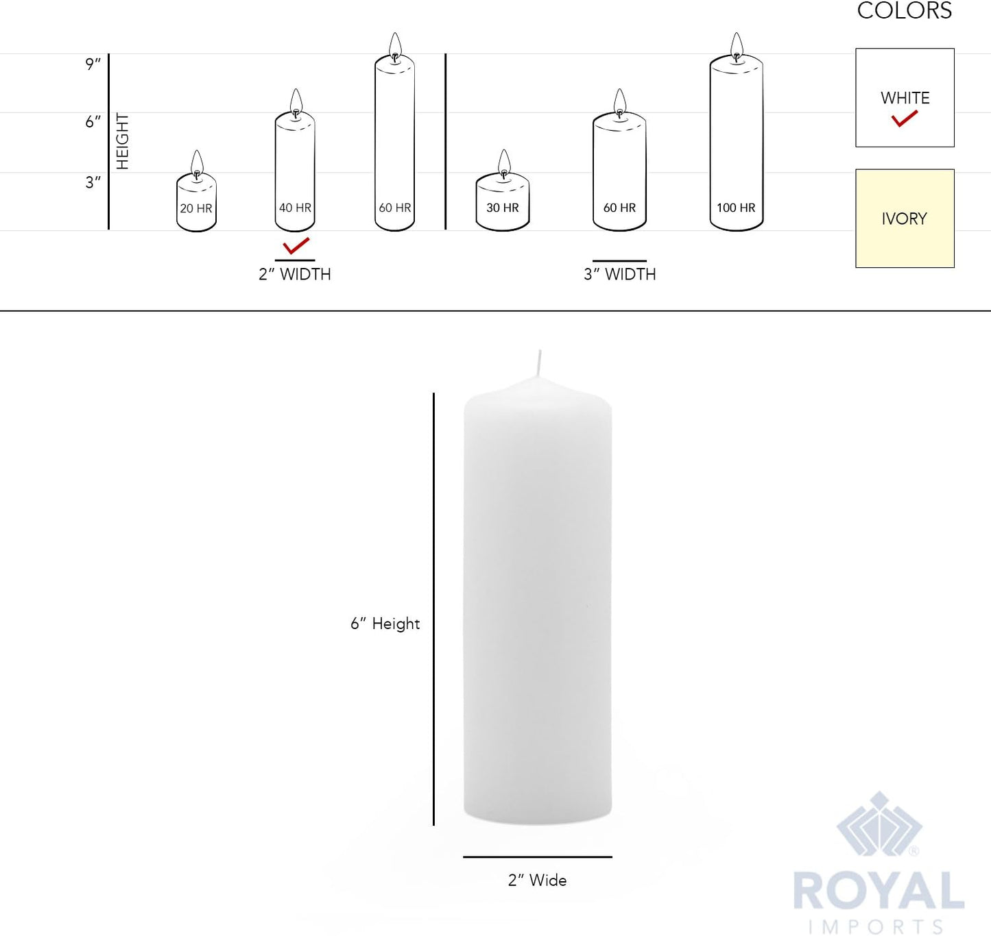 Royal Imports Pillar Candles White Unscented Premium Wax, 60 Hours Burning for Wedding, Spa, Party, Birthday, Holiday, Bath, Home Decor - 3"x6" Inch - Set of 12