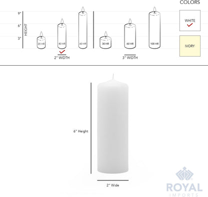Royal Imports Pillar Candles White Unscented Premium Wax, 60 Hours Burning for Wedding, Spa, Party, Birthday, Holiday, Bath, Home Decor - 3"x6" Inch - Set of 12