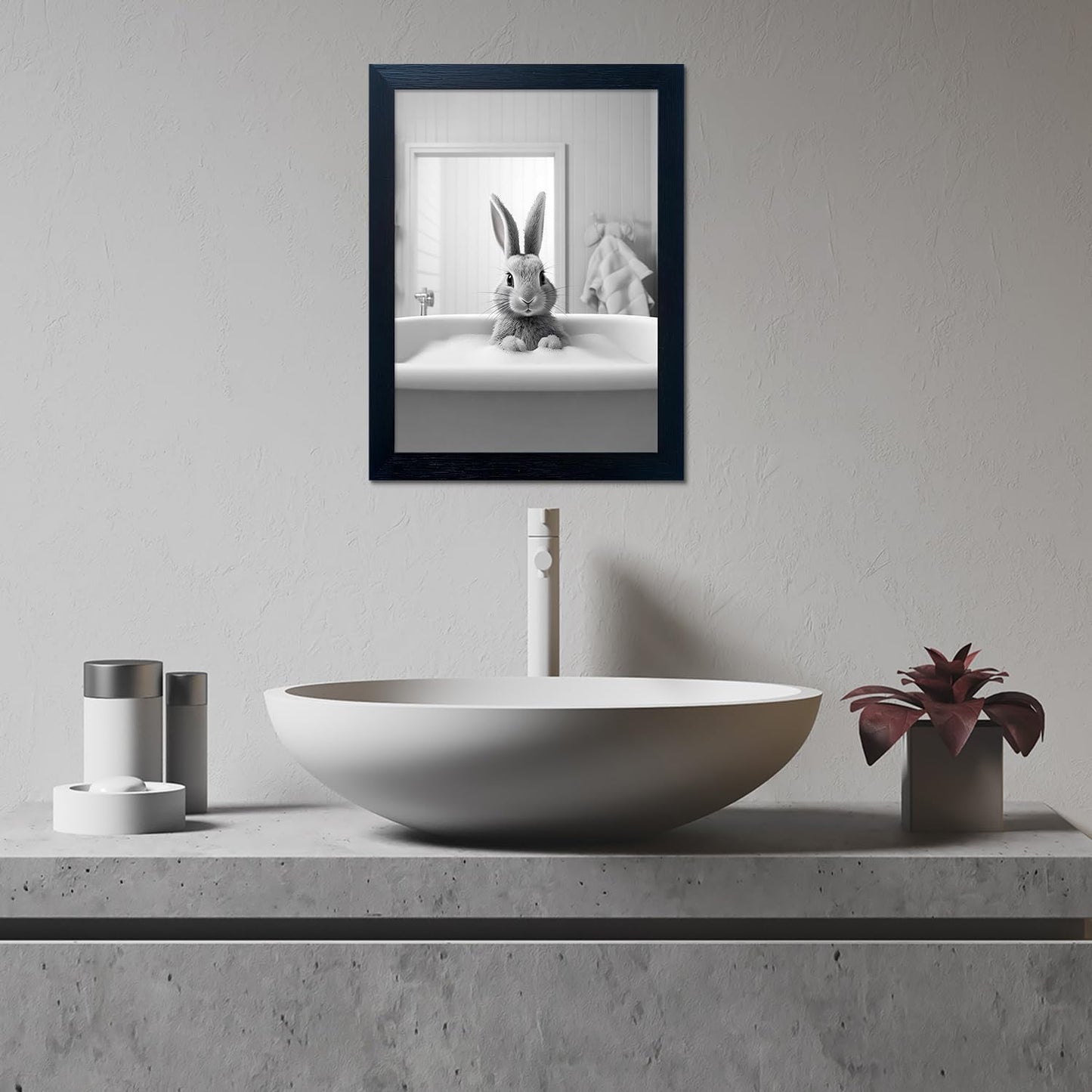 Bathroom Picture Wall Decor, Framed Black and White Bathroom Wall Art, Toilet Paper in Little Funny Raccoon's Hand Animal Canvas Print Painting