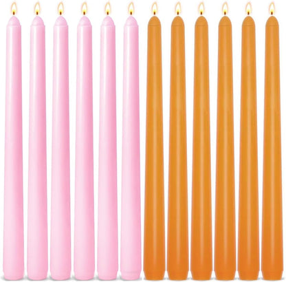 12-Pack Earth Tone Taper Candles, 10 Inch Unscented Dripless Candlesticks, Long-Lasting Burn Time of 7-8 Hours, Perfect for Fall Harvest Halloween Thanksgiving Dinners Parties and Home Décor
