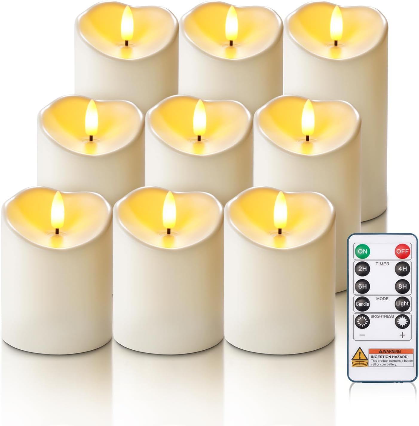 Homemory 6"x3" Outdoor Waterproof Flameless Candles, LED Candles, Battery Operated Candles with Remote and Timers, Electric Fake Plastic Pillar Candles, Ivory White, Set of 2