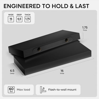 Homeforia 24 inch Natural Floating Shelf, High End Solid Real Wood 24inch Small Floating Shelves for Wall Mounted, Natural Wooden Floating Shelves, Heavy Duty Bracket, 24 X 6.5 X 1.75 in, Set of 2