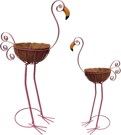 COOZZYHOUR Metal Peacock Planter with Fiber Basket -Garden Bird Planters for Outdoor Indoor Lawn,Yard,Porch,Patio, Garden Decorations（Set of 2）