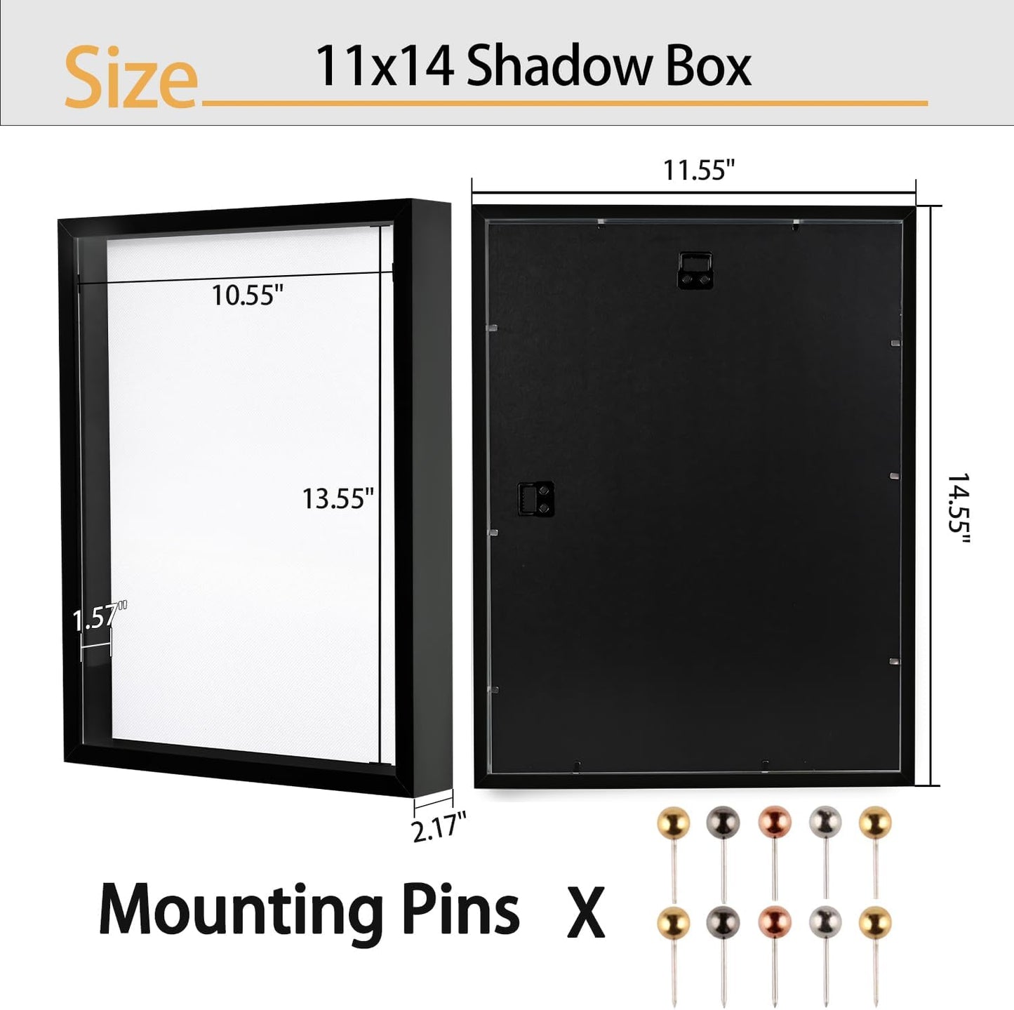 8x10 Shadow Box Frame | Soft Linen Back & Push Pins Included, Polystyrene Glass Memory Display Case for Flowers, Tickets & Cherished 3D Items, Black