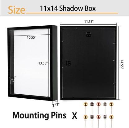 8x10 Shadow Box Frame | Soft Linen Back & Push Pins Included, Polystyrene Glass Memory Display Case for Flowers, Tickets & Cherished 3D Items, Black