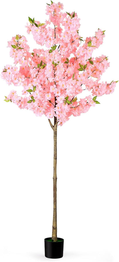 OUSHENG Artificial Cherry Blossom Tree, Fake Plants Indoor Decor, Faux Pink Sakura Flowers for Living Room Home House Entryway Bedroom Office Inside Decorations, 4FT