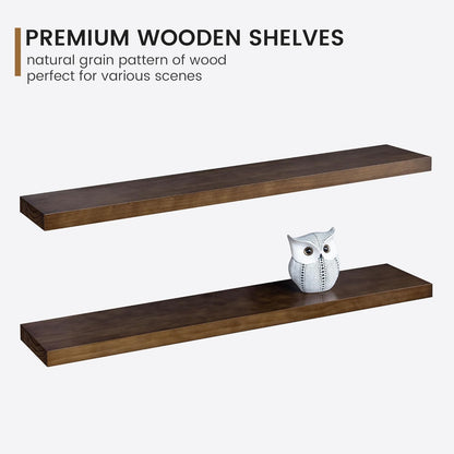 Floating Shelves 36 Inches Long - 8 Inch Deep Rustic Premium Solid Pine Wood for Storage - Farmhouse Wall Mounted for Living Room - Heavy-Duty Metal Bracket - 36" W x 8" D - Set of 2 - White Color
