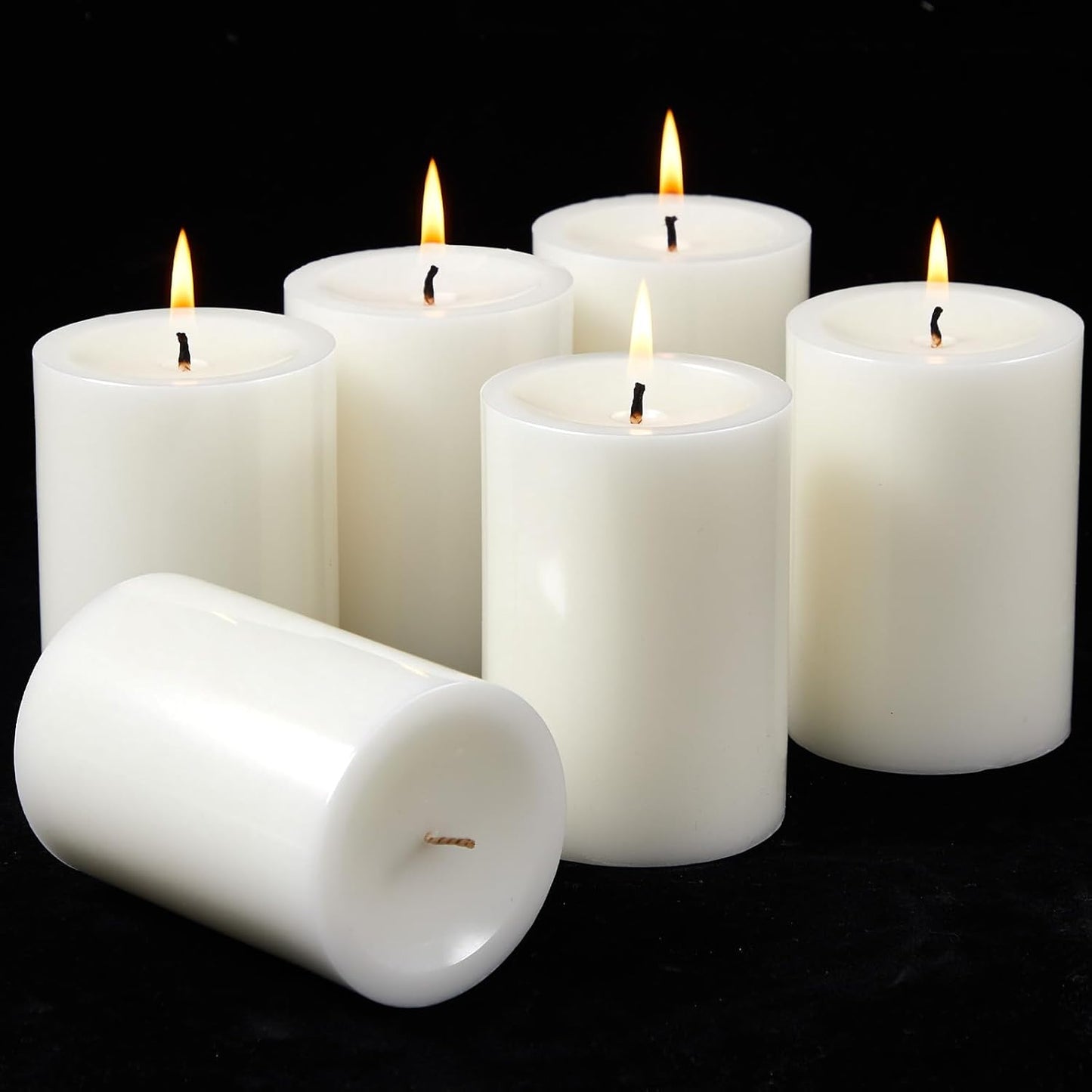Ashlux 3x4 Inch White Pillar Candles, Set of 3 Wax, 56 Hours Long Burning, Unscented and Dripless Pillar Candles Bulk for Christmas Lights, Wedding, Parties, Spas, Home Decorative