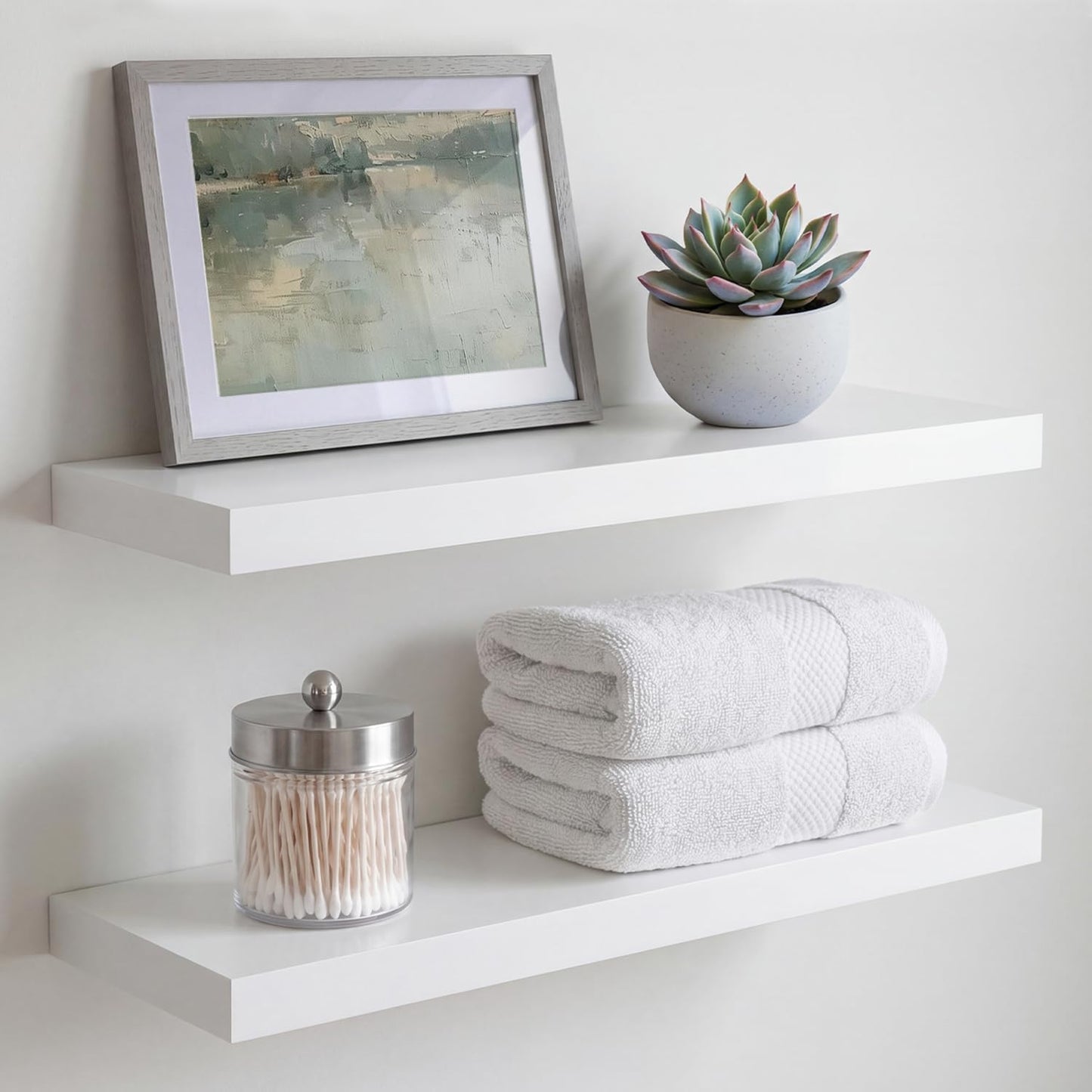 Homeforia 24 inch Natural Floating Shelf, High End Solid Real Wood 24inch Small Floating Shelves for Wall Mounted, Natural Wooden Floating Shelves, Heavy Duty Bracket, 24 X 6.5 X 1.75 in, Set of 2