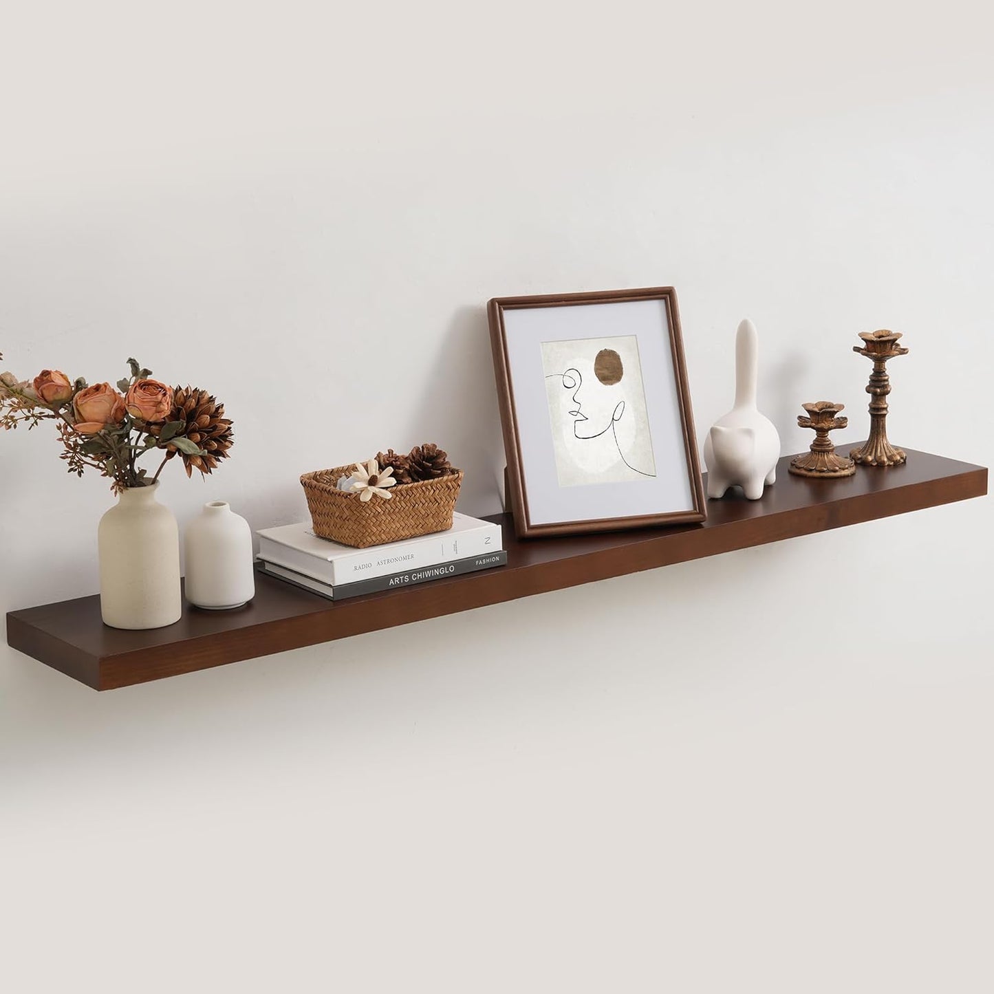 Floating Shelves 36 Inches Long - 8 Inch Deep Rustic Premium Solid Pine Wood for Storage - Farmhouse Wall Mounted for Living Room - Heavy-Duty Metal Bracket - 36" W x 8" D - Set of 2 - White Color