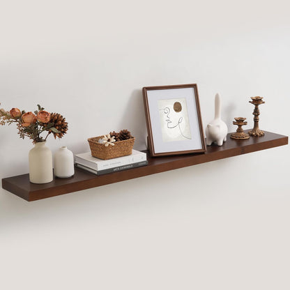 Floating Shelves 36 Inches Long - 8 Inch Deep Rustic Premium Solid Pine Wood for Storage - Farmhouse Wall Mounted for Living Room - Heavy-Duty Metal Bracket - 36" W x 8" D - Set of 2 - White Color