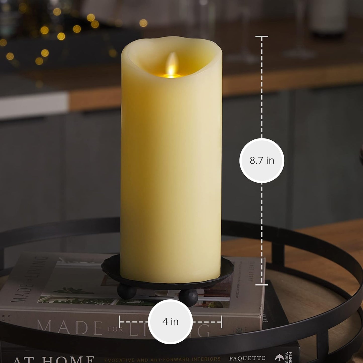 Luminara Scalloped Edge Flameless LED Candle - Ivory 3.5" x 8.75" - Real Wax Pillar Battery Operated Moving Flame w/Timer Unscented 1000Hr Runtime