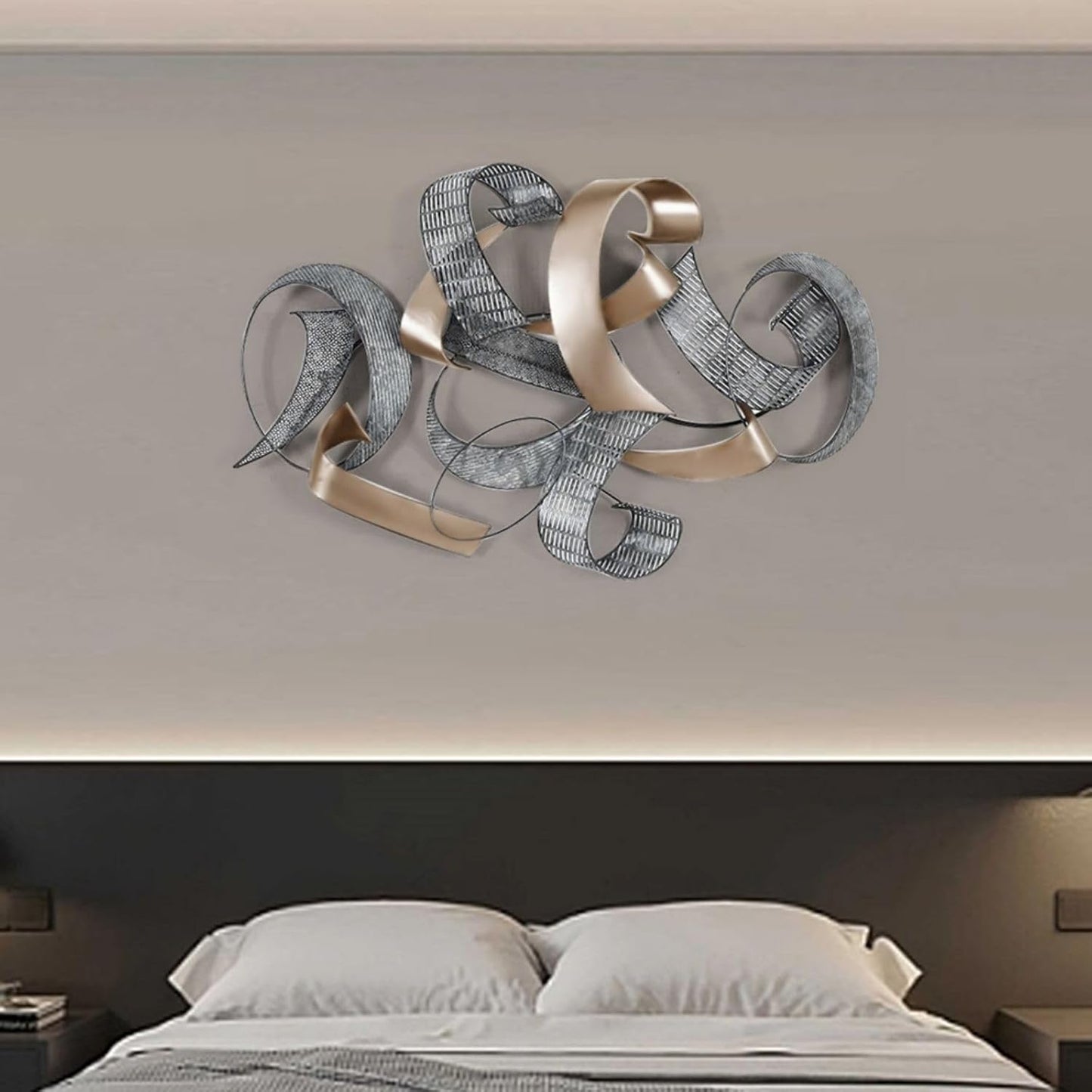 homary Large Metal Wall Art – 47.2" Modern 3D Abstract Geometric Overlapping Design, Iron Wall Decor for Living Room, Dining Room, Office