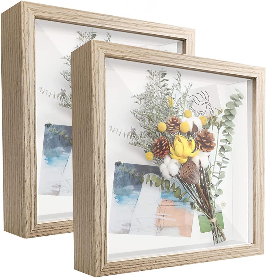8x8 Shadow Box Frame Display Case with Letter Stickers, 3D Picture Frame, Display Case Box for Memorabilia, Baby Items, Wedding Memories, Crafts, Tickets and Photos (White, 8x8)