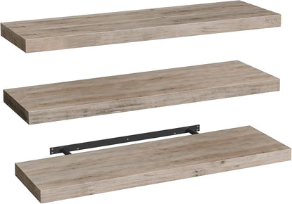 RALGEND Floating Shelves for Wall, 1.5" Thick Wall Shelf Set of 3 with Invisible Brackets, L31.5 x W7.9 Hanging Shelves Farmhouse Home Decor for Bathroom, Living Room, Bedroom, Rustic Brown 8301BJP3BF