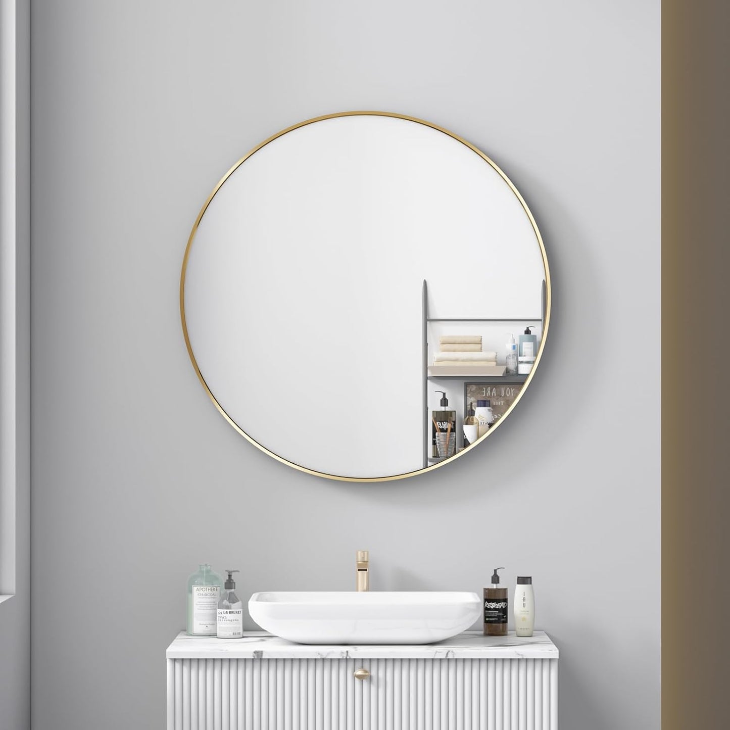 Itrue 12 Inch Small Round Decorative Wall Mirror, HD Silver-Coated Glass with Brushed Black Metal Frame, Minimalist Modern Accent Mirror for Vanity, Narrow Walls, Bathroom, Bedroom & Entryway