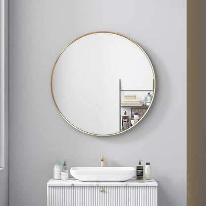 Itrue 12 Inch Small Round Decorative Wall Mirror, HD Silver-Coated Glass with Brushed Black Metal Frame, Minimalist Modern Accent Mirror for Vanity, Narrow Walls, Bathroom, Bedroom & Entryway