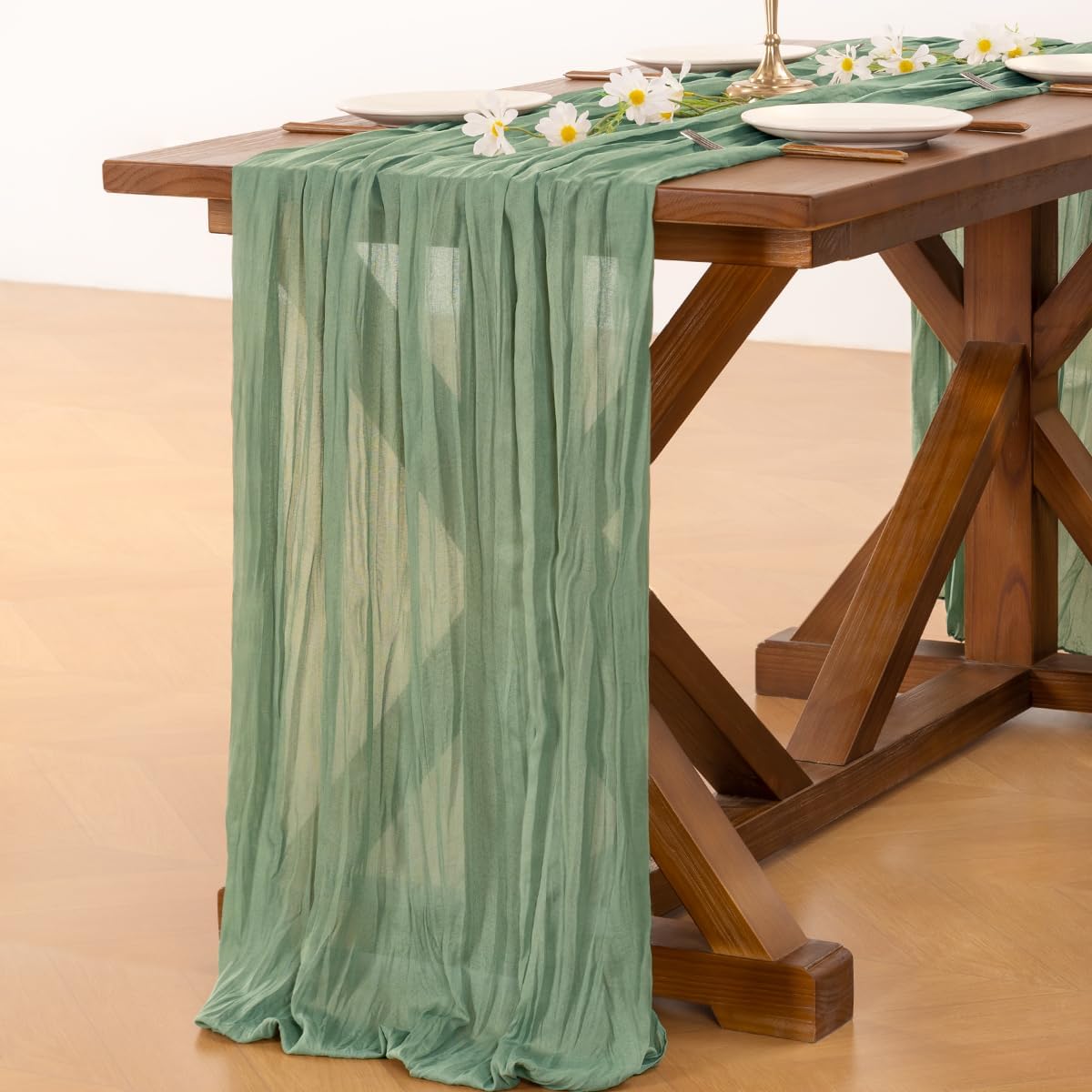 Socomi 3pcs Sage Green Cheesecloth Table Runner Summer Boho Rustic Gauze 120 inch 10FT Cheese Cloth Sheer Runner for Wedding Party Baby Shower Home Decor Holiday Decorations