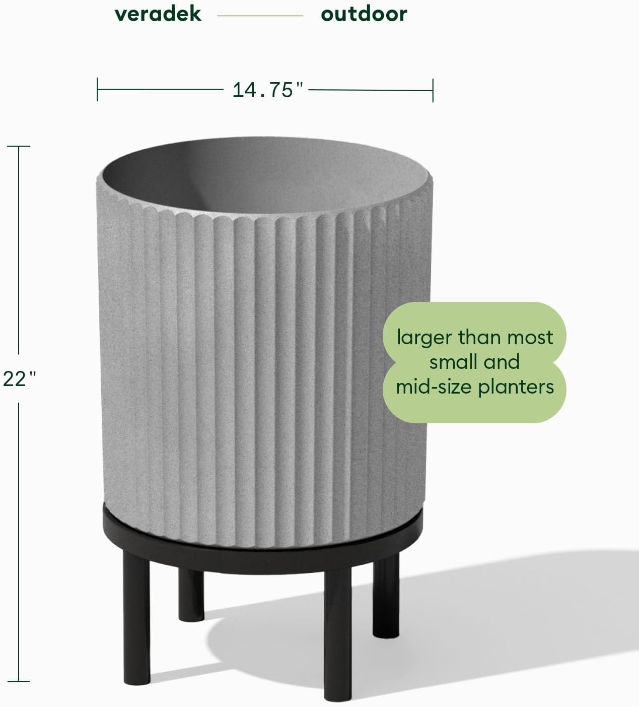 Veradek Demi Series Round Planter w/ Stand for Porch/Patio | Durable Plastic-Concrete & Wooden Stand | Modern Décor for Tall Plants, Flowers