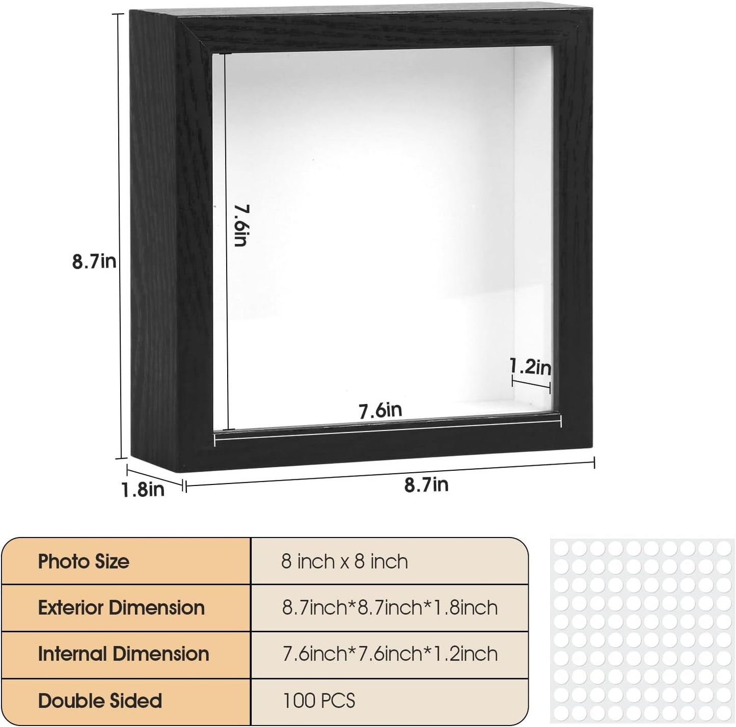 6 Pcs Shadow Box Frame - 5x5 Square Frame Display Case for Sports Memorabilia & Wedding Keepsakes - Wall Mountable Display Box for Medals, Photos, Dried Flowers (Black)