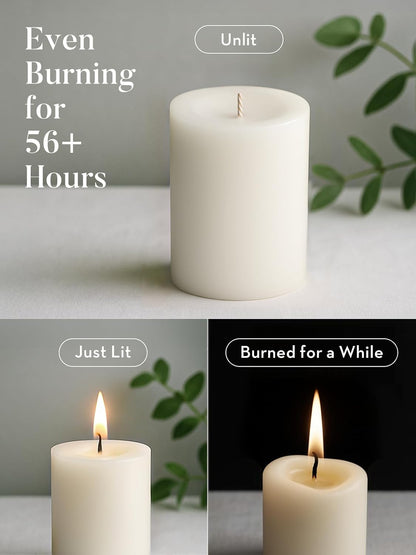 Ashlux 3x4 Inch White Pillar Candles, Set of 3 Wax, 56 Hours Long Burning, Unscented and Dripless Pillar Candles Bulk for Christmas Lights, Wedding, Parties, Spas, Home Decorative