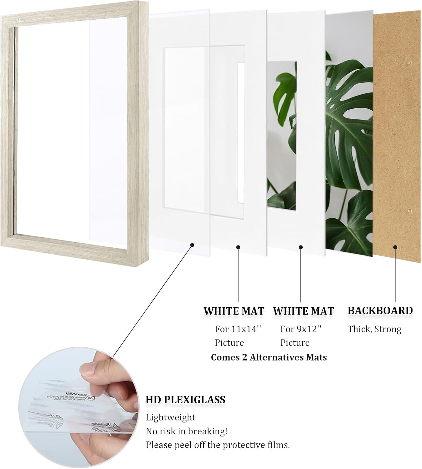Egofine 8x10 Picture Frames Set of 4, Made of Solid Wood Covered by Plexiglass 4x6 and 5x7 with Mat or 8x10 without Mat, for Table Top Display and Wall Mounting Photo Frame Black