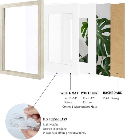 Egofine 12x16 Picture Frame Black, Covered by Plexiglass Made of Solid Wood, Display Pictures 9x12 and 11x14 with Mat or 12x16 Without Mat, for Wall Mounting Photo Frame - Colors B
