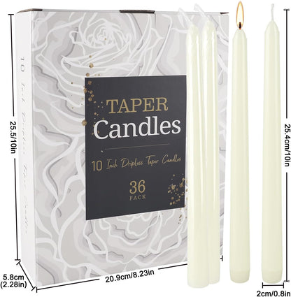 30-Pack 10-Color Taper Candles - 10 Inch Dripless & 10-Hour Burn｜Wedding/Birthday/Home Decor with Premium Wax